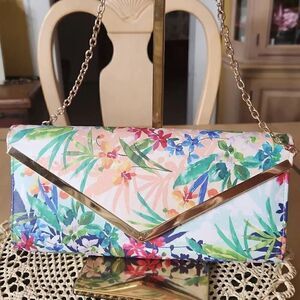 Aldo floral envelope clutch with gold chain